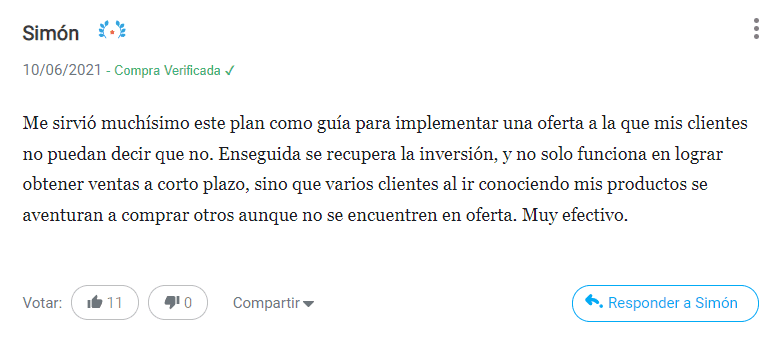 classyfunnels - testimonial - opinión del Plan de Ejecución Rápida "Crea una oferta irresistible"