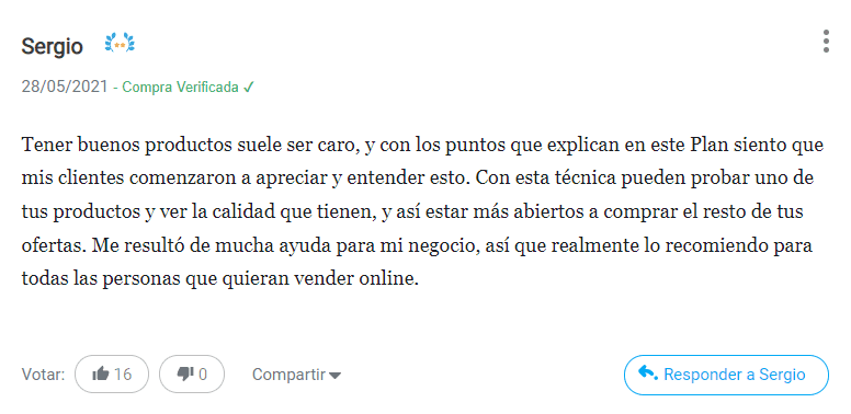 classyfunnels - testimonial - opinión del Plan de Ejecución Rápida "Crea una oferta irresistible"