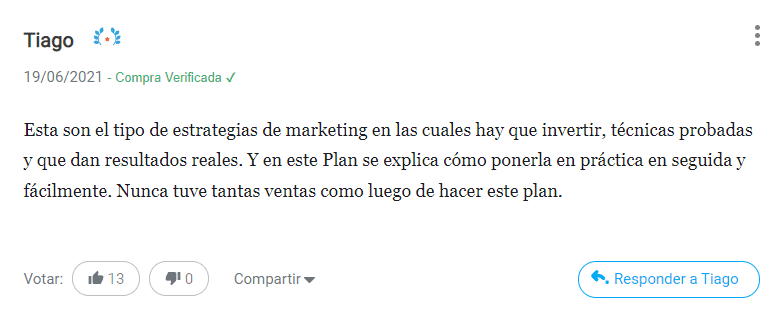 classyfunnels - testimonial - opinión del Plan de Ejecución Rápida "Crea una oferta irresistible"