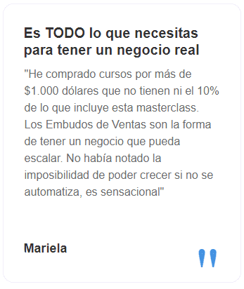 Testimonial - Tu primer embudo de venta - classyfunnels