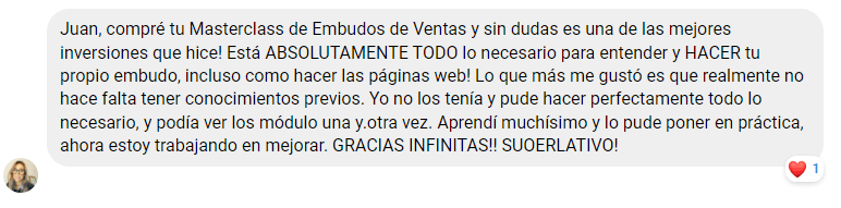Testimonial - Tu primer embudo de venta - classyfunnels