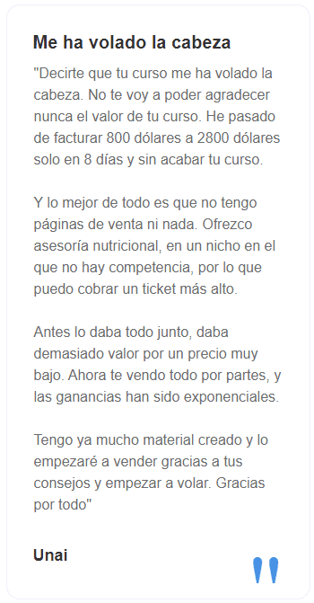 Testimonial - Tu primer embudo de venta - classyfunnels