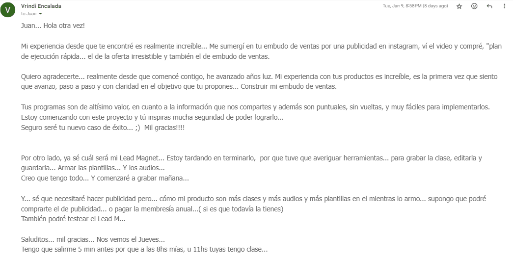 Testimonial - Tu primer embudo de venta - classyfunnels