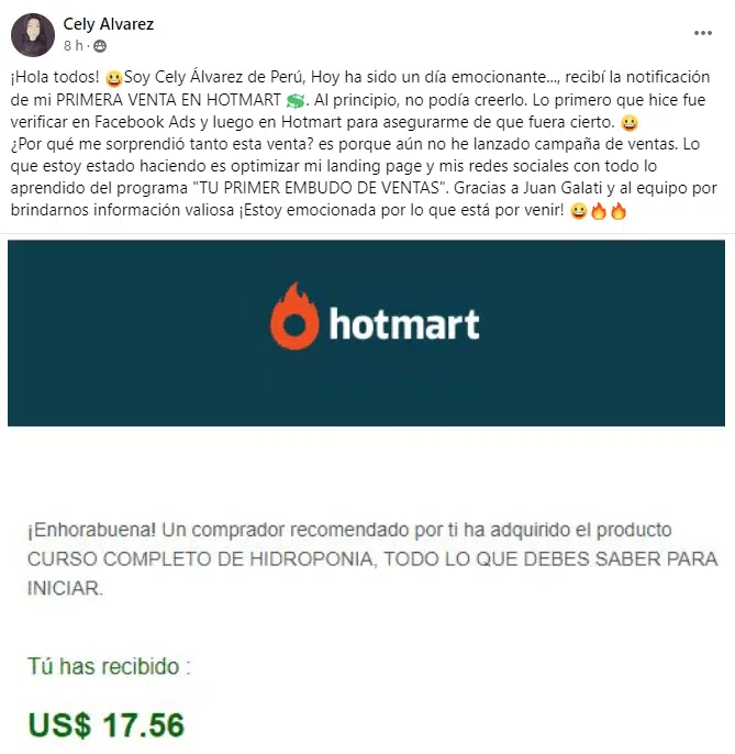 Testimonial - Tu primer embudo de venta - classyfunnels opinión