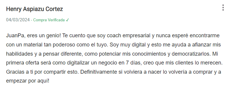 Testimonial - Tu primer embudo de venta - classyfunnels opinión