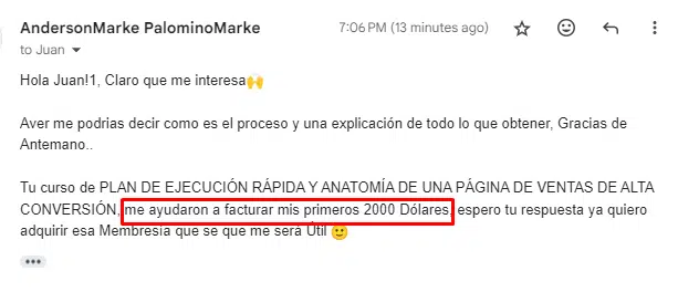 Testimonial - Tu primer embudo de venta - classyfunnels opinión