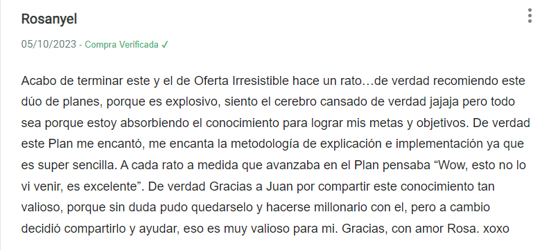 Testimonial sobre el curso Anatomía de una Página de Ventas de Alta Conversión.