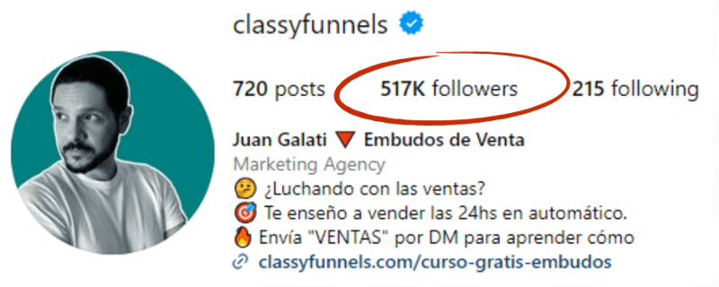 Crecimiento del Instagram de classyfunnels.