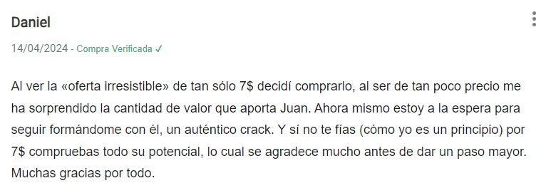 Testimonial - Testimonio - Opinión del Curso Crea una Oferta Irresistible de classyfunnels - ¿Vale la pena?