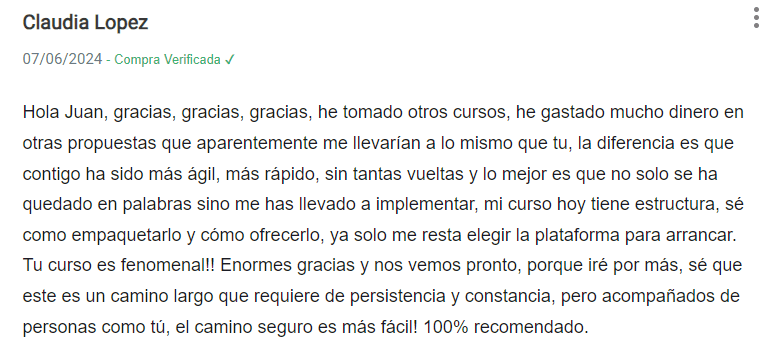 Testimonial - Testimonio - Opinión del Curso Crea una Oferta Irresistible de classyfunnels - ¿Vale la pena?